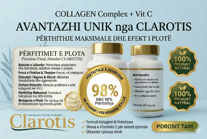 COLLAGEN Complex + Vitamina C nga Clarotis, kolagjen per nyjet dhe kocka, suplement kolagjen per regenerim dhe elasticitet, kapsula per shendet trupor, suplement anti plakje, kolagjen natyral, kapsula per inde lidhese, produkt per mireqenie